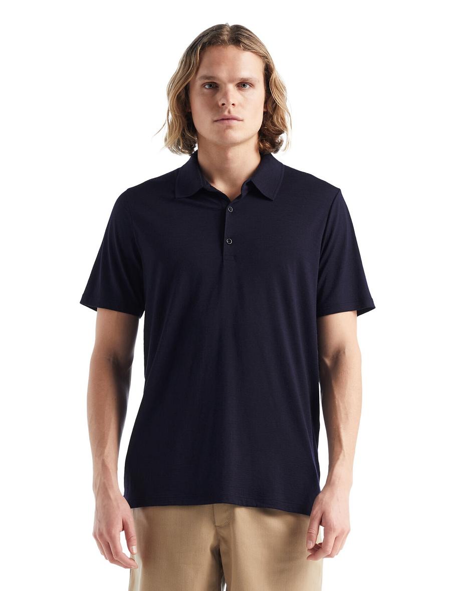 Midnight Navy Men's Icebreaker Merino Tech Lite II Short Sleeve Polo T Shirts | USA 1160MQZA